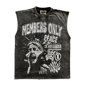 180-230gsm Oversized Gym Top Custom Cut Sleeveless T-shirt Printing Muscle Shirt Acid Wash Graphic Men Vest