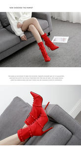 <span class=keywords><strong>Botines</strong></span> con remaches de punta estrecha para mujer, botas sexys hasta la mitad de la rodilla, con cremallera lateral, tacones altos de gamuza, talla grande 42 - Product Image 3