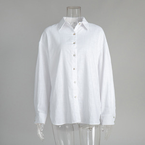 Vestiti all'ingrosso camicette da donna camicie a maniche lunghe camicie di cotone larghe sottili in tinta unita da ufficio elegante da donna camicetta Casual - Product Image 2