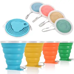 Custom LOGO Silicone Folding Cup with Cover Adjustable Kettle Portable Outdoor Travel Gift Foldable Water Cup