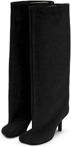 Bottes élégantes pour femmes, style cowgirl, en daim nude, à large <span class=keywords><strong>mollet</strong></span>, avec fourrure, bottes hautes pour femmes, bottes longues pour femmes, bottes mi-<span class=keywords><strong>mollet</strong></span> pour femmes - Product Image 2