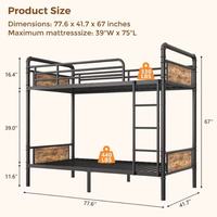 Lit superposé double sur double avec escalier, rangement et station de charge, structure métallique noire - Meilleure vente