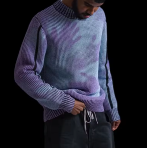 Pull à col rond personnalisé en fil sensible à la couleur changeant de couleur thermochromique tricot réactif pour <span class=keywords><strong>homme</strong></span> INFRA PURPLE CYAN RÉACTIF À LA CHALEUR - Product Image 4