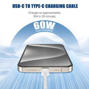 快速交付 60W 尼龙编织高速传输编织式 USB C 数据线，适用于 Type-C 手机 - Product Image 4