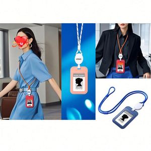 Badge Side Zip Pocket Multiple Card Slots Leather Holder Wallet With Neck <b>Lanyard</b> for Office Staffs - Product Image 1