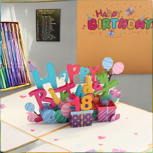 Kertas DIY buatan tangan berwarna-warni ramah lingkungan ukiran 3D Pop kartu ucapan kreatif Stereo Digital hadiah ulang tahun kecil - Product Image 2