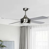 Ventilateur de plafond à commande par chaîne avec lumière, 4 pales en contreplaqué nickel brossé, 52 pouces, très vendu