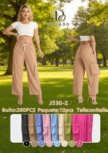 Pantalones Cargo Dolado para Mujer, Cintura Alta, Largos, 100% Lona de Algodón, Corte Holgado, con Cordón, Casuales, de Verano, Color Sólido - Product Image 2