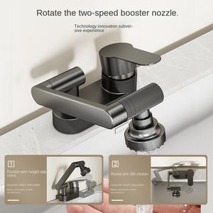 Robinet de lavabo moderne à double trou en laiton Mélangeur d'eau chaude et froide en céramique pour salle de bain, finition brossée monotrou pour lavabos d'école - Product Image 3