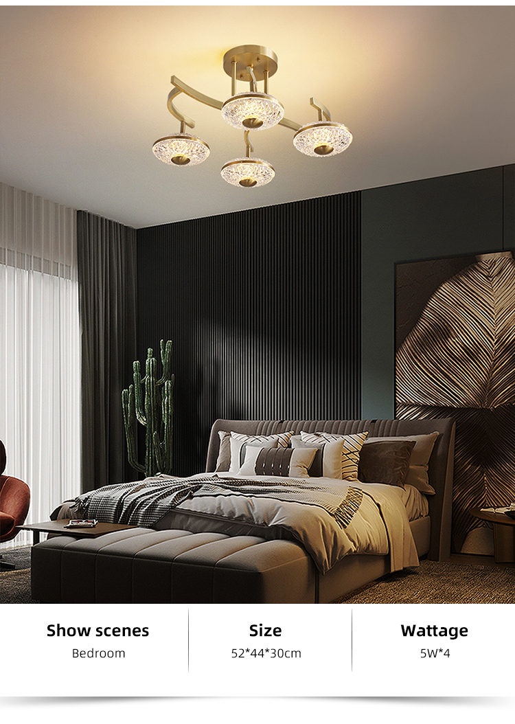 Hot Selling Modern Acrylic Copper Hanging Light Fixture Luxury Indoor Led Pendant Light Chandeliers