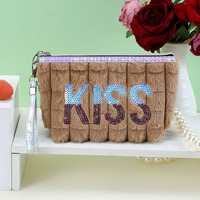 Tas Makeup tambalan ritsleting boneka lembut portabel grosir kantung beludru Sherpa kustom tas kasmir kosmetik pengatur bulu wanita