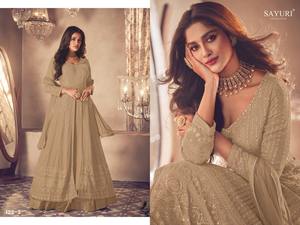 Robe lourde en fausse Georgette et broderie Santoon Noor Gold Anarkali Salwar Kameez pour femmes d'Inde - Product Image 3