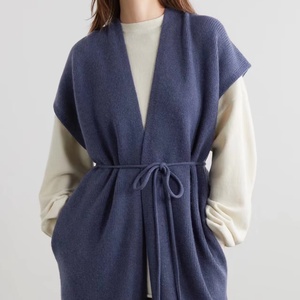 Luxurious and Cozy Color <strong>Navy</strong> Drawstring Decorate Design Casual Cashmere Sweater Long Cashmere <strong>Cardigan</strong> for Women - Product Image 4