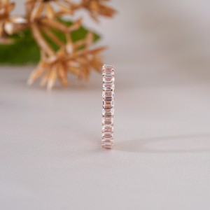 Élégante bague en or rose sertie de diamants baguette pour femme, alliance de mariage pleine et éternelle, bijou de mariée de luxe empilable, bague de doigt - Product Image 6