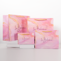 Rose personnalisé imprimé votre propre Logo Boutique de luxe emballage sac en papier d'achat avec poignées