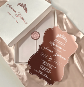 Invitations <span class=keywords><strong>de</strong></span> Quinceanera en acrylique miroir or rose 15e anniversaire invite à une fête en boîte avec sceau <span class=keywords><strong>de</strong></span> cire personnalisé et <span class=keywords><strong>couronne</strong></span> <span class=keywords><strong>de</strong></span> princesse - Product Image 1