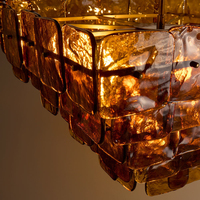 Lustre Carré en Verre Ambré Artistique de Haute Qualité, Suspension Murano Personnalisée en Laiton pour Salon, Escalier, Décoration de Plafond