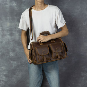 Оптовая продажа, индивидуальный пошив, винтажная сумка-мессенджер из кожи Crazy Horse ручной работы для мужчин, портативная, на плечо, для ноутбука, многофункциональная - Product Image 2