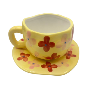 Direkt ab Werk Tassenset im süßen Feen-Design, koreanischer Stil, mit handbemalten Blumen und Schleifen, Keramiktasse mit Untertasse für Tee und Kaffee - Product Image 6