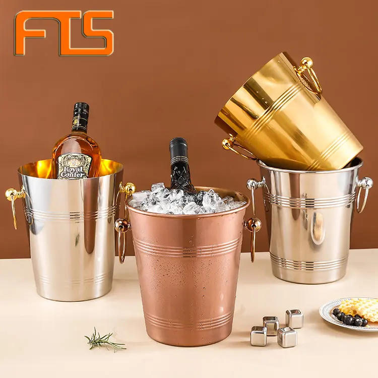 FTS seau à champagne en métal mini pour la fête nouveauté en acier inoxydable club or logo personnalisé premium luxe bar seau à glace