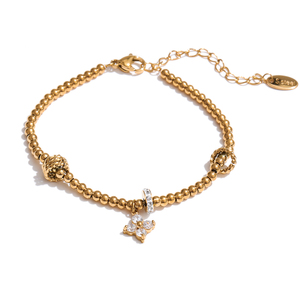JINYOU 4728 Bracciale in Acciaio Inossidabile con Perline Dorate e Charm Floreale in Zirconia Cubica, Gioiello alla Moda per Vendita all'Ingrosso - Product Image 1