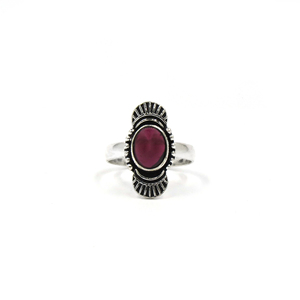 Bague en argent sterling 925 plaqué argent, style bohème, personnalisable, ajustable, avec pierre précieuse ovale rose fuchsia 7x9mm sertie en clos - Product Image 1