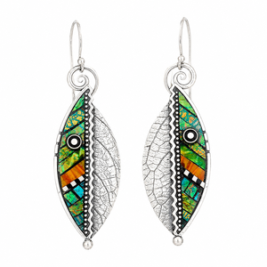 Orecchini e Collana Creativi a Forma di Foglia Dentellata Colorata, Gioielli Vintage da Donna per Uso Quotidiano e Regalo - Product Image 3