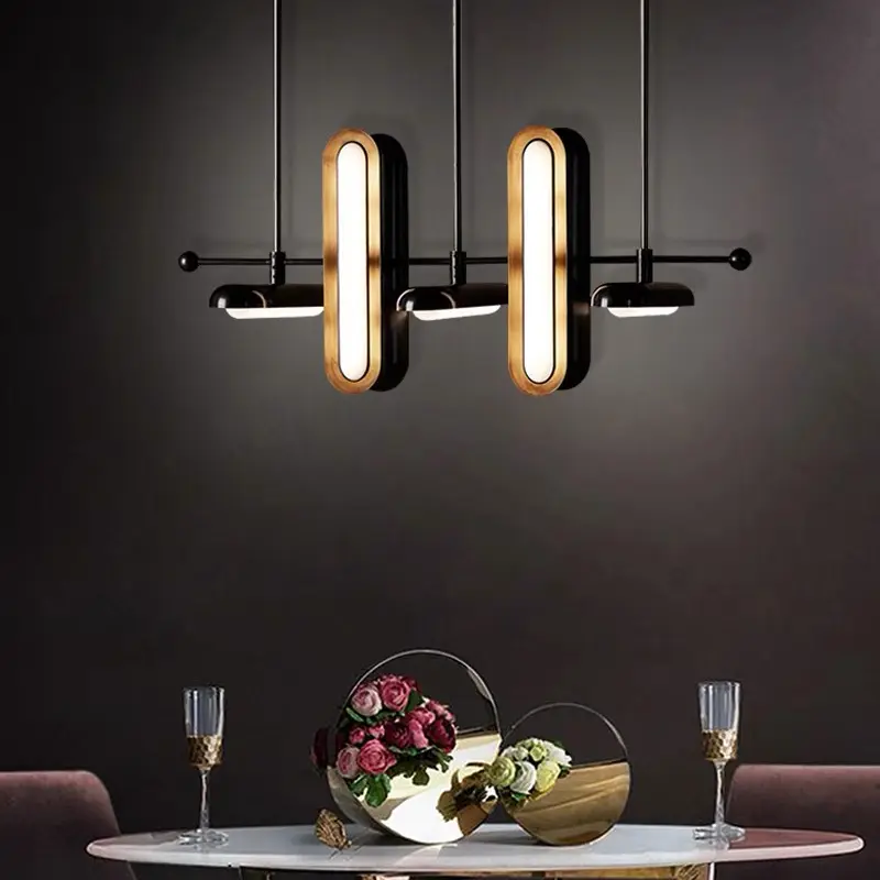 Post moderno creativo sala da pranzo luci lunghe a strisce decorazione di design nordico lampadario oscurante nero
