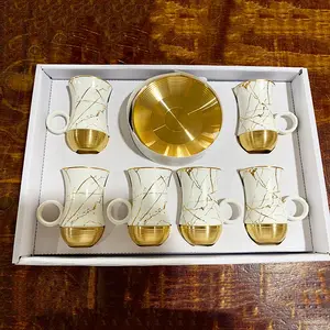 Горячая Распродажа арабский белый золотой мраморный дизайн 12 шт. чайные наборы подарок керамическая чашка и блюдце турецкие кофейные чашки набор