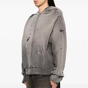Felpa con Zip Oversize Vintage Grigia da Uomo in French Terry 400gsm, Effetto Sbiadito e Lavato, Personalizzabile con Logo - Product Image 2