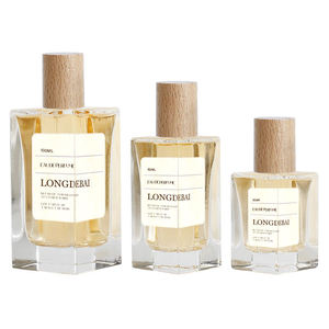 Thick Bottom Clear Glass <b>Perfume</b> <b>Bottle</b> <b>30ml</b> 50ml 100ml Natural Wooden Cap Empty <b>Perfume</b> Spray <b>Bottle</b> - Product Image 1