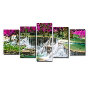 Peinture acrylique de scène <span class=keywords><strong>naturelle</strong></span>, 5 pièces, affiche imprimée en Hd, toile décorative, cascade murale, peinture de paysage, Art - Product Image 2