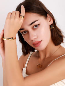 Moda Aço Inoxidável prego 4pcs garra Zircon rodada colar brinco marca jóias Set - Product Image 3