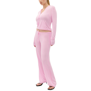<span class=keywords><strong>Pantalon</strong></span> <span class=keywords><strong>femme</strong></span> en maille transparente OEM, personnalisé en usine, léger, pour l'été, style lounge, côtelé doux, évasé, coupe large, type jogger - Product Image 4