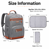 Sac à dos à couches personnalisé en polyester avec fermeture éclair, grande capacité, résistant à l'eau, sac de voyage pour bébé, organisateur avec sangles de poussette