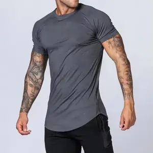 T-shirt da ginnastica da uomo personalizzata 5% elastan manica corta per la costruzione muscolare estiva traspirante 95% poliestere elasticizzato taglia bianca