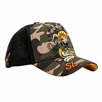 OEM/ODM Novedades Gorras El Barbas Originales con Visera Curva, 5 Paneles, Estilo A-Frame, Efecto Desgastado y Logotipo Bordado