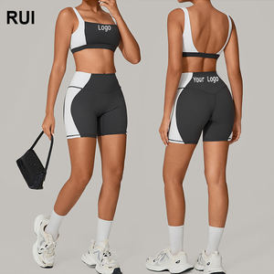 RUIQUWIN-Conjunto de Pantalones Cortos de Yoga Personalizados para Mujer, Ropa Deportiva, Sexy, Sin Espalda, Transpirable, Secado Rápido, Retazos Ajustados - Product Image 1