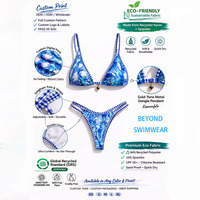 En gros Maillot de bain bikini 2 pièces pour femme, design personnalisé Repreve, motif Gingham tendance, bandeau, bordure plissée, coupe haute