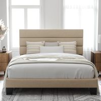 Cadre de lit Queen contemporain rembourré avec tête de lit, structure métallique, rangement modulaire, mobilier de chambre