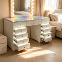 Coiffeuse moderne de luxe avec éclairage RGB, panneau de tiroir en verre et miroir réglable pour chambre, salle de bain, salon et appartement