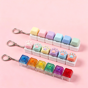 Porte-clés en plastique transparent PC avec interrupteur mécanique linéaire à 6 touches, jouet anti-stress sonore et lumineux pour sac - Product Image 1