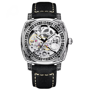 OEM ODM New Vintage Engraved <b>Skeleton</b> Mechanical <b>Watch</b> for Men Roman Numeral Bezel Leather Waterproof Fashion <b>Watch</b> - Product Image 1