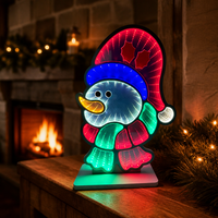 Lampada da Tavolo LED 3D a Forma di Pupazzo di Neve con Specchio Infinito, Decorazione Natalizia, Alimentazione AC/USB