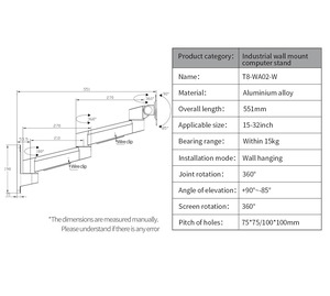 Cổ phiếu mới 32-inch màn hình công nghiệp cánh tay đứng cánh tay Robot Giữ Màn hình máy tính với Wall Mount 90 độ góc nghiêng - Product Image 6
