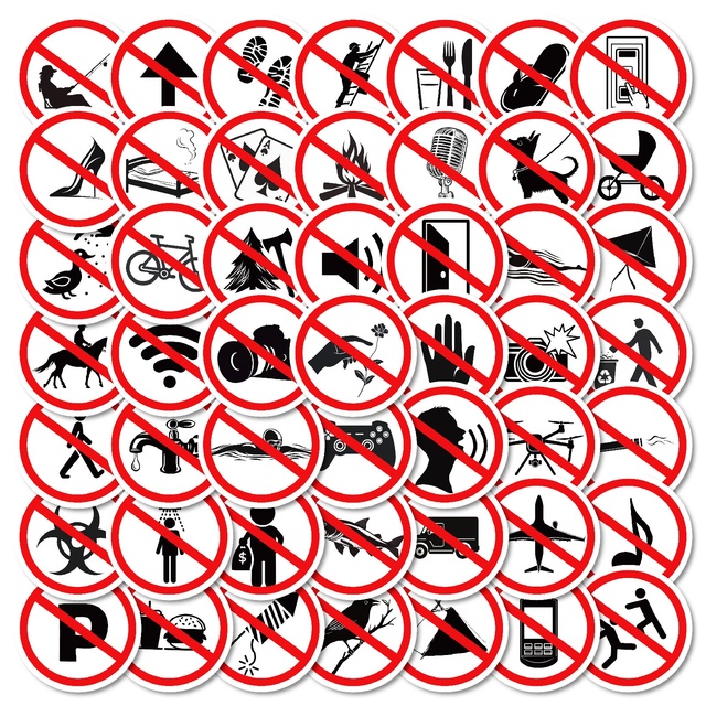 50 Pieces Adhesive Prohibition Label Stickers Offset Printing for Cross-border New Warning Stickers Non-repetitive Stock