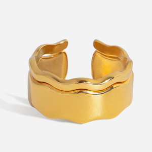 Wave Pattern <b>Ring</b> 18K Stainless Steel Women's Fashion Jewelry Gift Geometric Design - Product Image 1