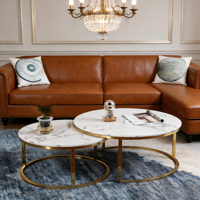 Tables basses rondes au design artistique, design double rond emboîtable, base en acier inoxydable