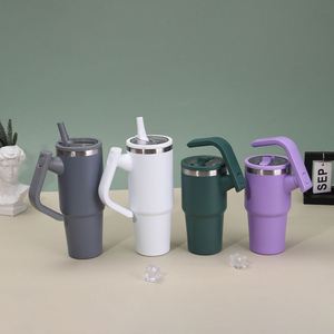 D5003 Gobelet de voyage isotherme réutilisable en acier inoxydable 30/40oz avec poignée, couvercle et paille rabattable, performance thermique 6-12h - Product Image 3