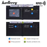 Baellerry dompet pendek lipat tiga pria, tempat kartu banyak perlindungan RFID dompet koin terbuka lapisan poliester Retro PU